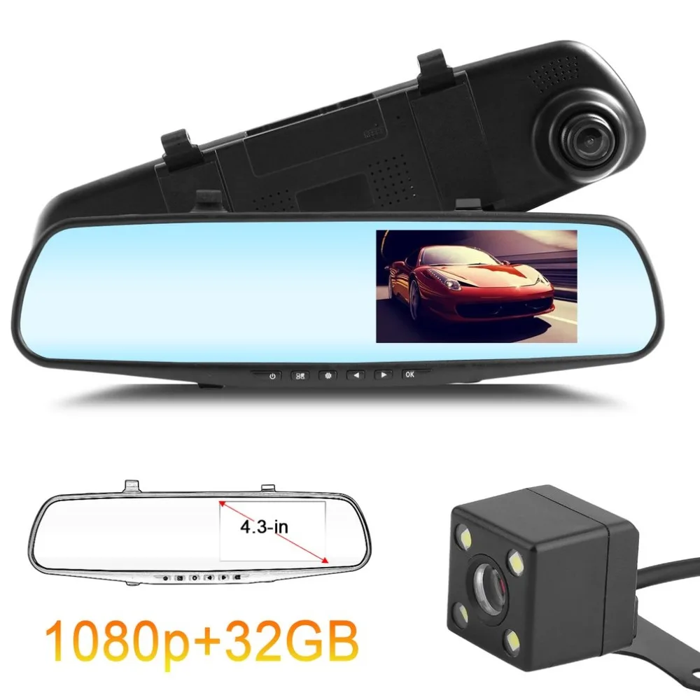 

4.3 Inch 1080P Dual Lens High Definition Wide Angle Night Vision Car DVR With Reversing Camera Vehicle Data Recorder Camcorder