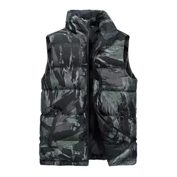 

Male Camouflage Casual Vest Down New Autumn Winter Men Sleeveless Jacket Classic Windbreaker Parka Baggy Hooded Outerwear 6XL