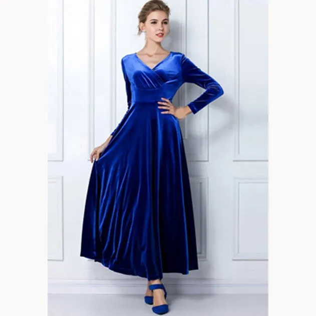 Autumn Winter Vintage Women Long Velvet Dress Elegant V Neck High Waist Maxi Dress A-Line Party Dress Casual PlusSize Ball Gown Autumn Winter Vintage Women Long Velvet Dress Elegant V Neck High Waist Maxi Dress A-Line Party Dress Casual PlusSize Ball Gown