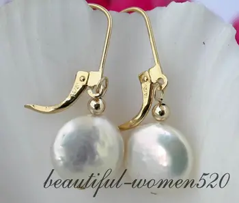 

Z2091 nature 13mm coin white freshwater pearl dangle earrings