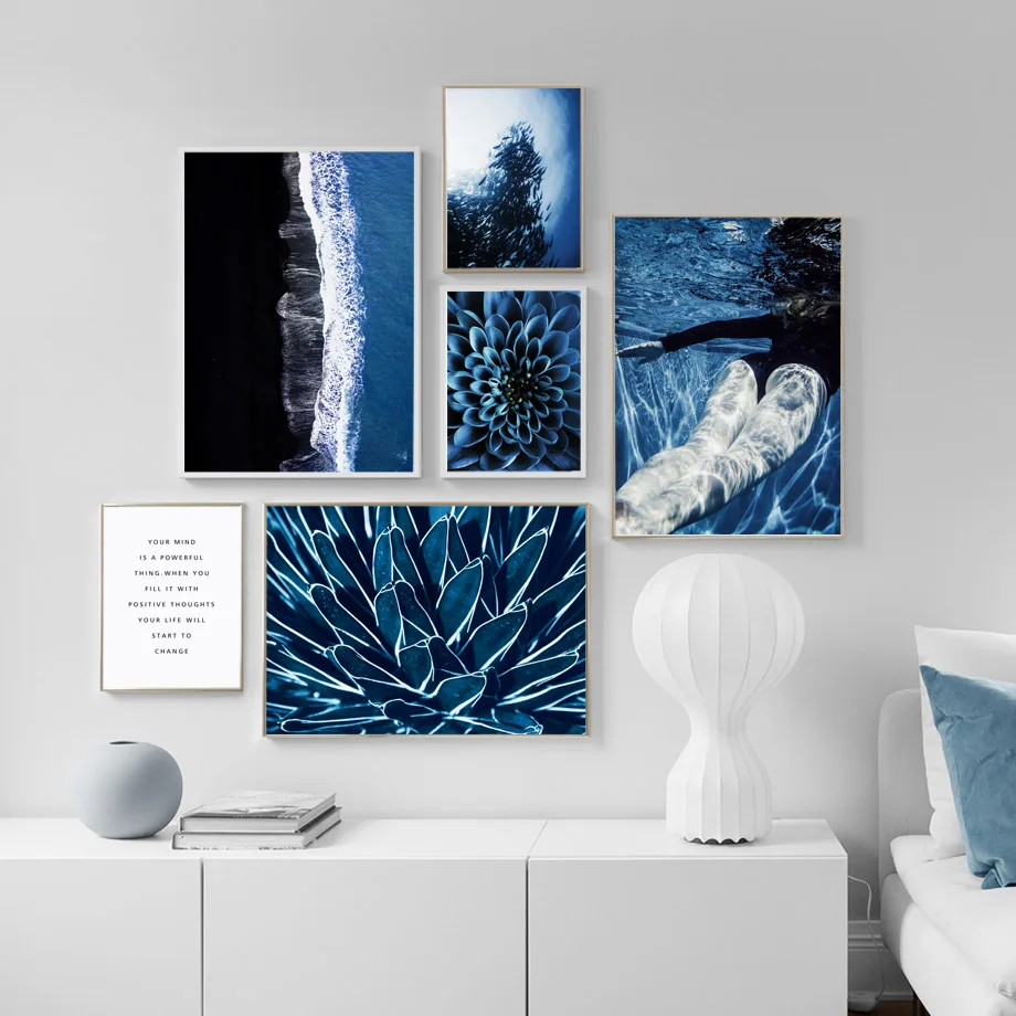 

Ocean Diving Woman Fish Aerial View Beach Wall Art Canvas Painting Nordic Posters And Prints Wall Pictures For Living Room Decor