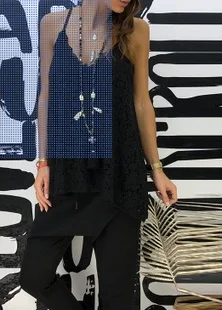 Модный однотонный Повседневный сексуальный топ с v-образным вырезом и открытой спиной на бретельках - Цвет: Черный
