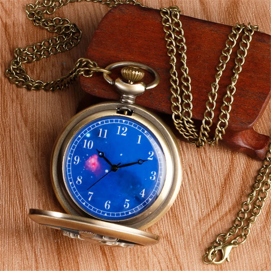 Бронзовый Маленький принц дизайн кварцевые карманные часы для мужчин синяя планета циферблат Fob часы ожерелье лучший подарок для мальчика девочка ребенок
