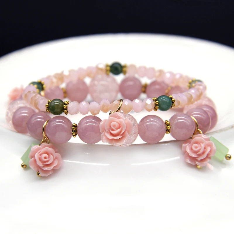

8mm 28-29inch Crystal Beads Agates Beads Amethysts Beads Bracelet Peanut Four-leaf Clover Braclets For Women Gift