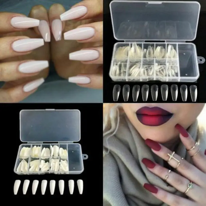 

100/600pcs Ballerina Nail Art Tips Transparent/Natural False Coffin Nails Art Tips Flat Shape Full Cover Manicure Fake Nail Tips