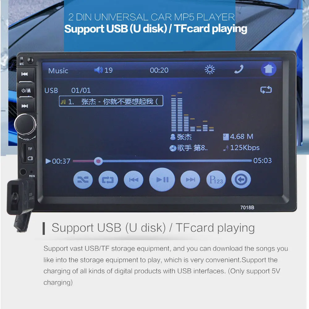 2 din автомагнитола " HD плеер MP5 сенсорный экран цифровой дисплей Bluetooth Мультимедиа USB 2din Авторадио автомобильный монитор резервного копирования 7018B