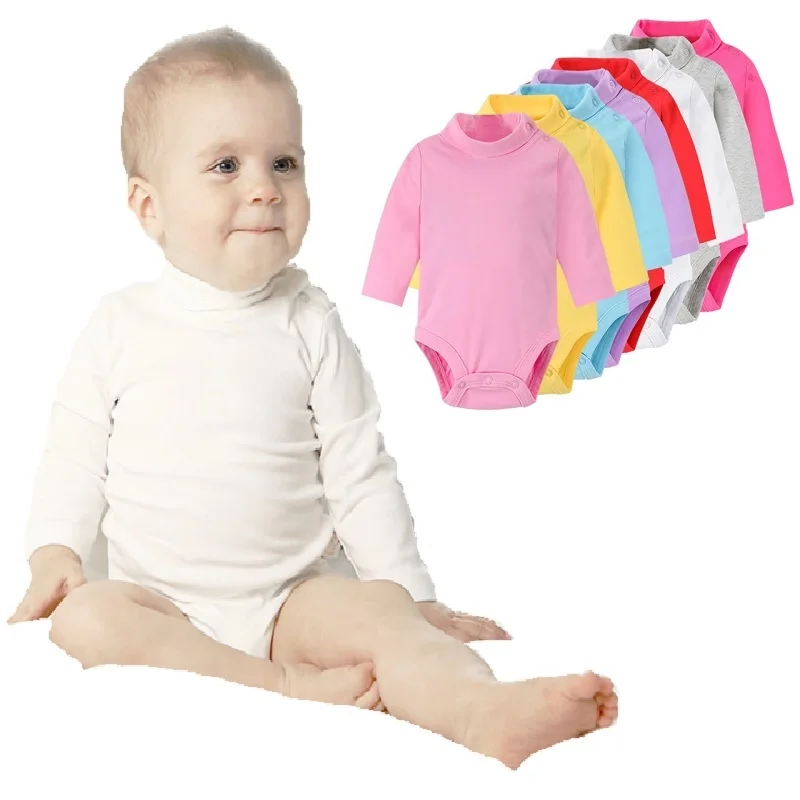 Baby Boy Bodysuits Baby Boy Clothes 100% Cotton Pure Solid Newborn Bodysuits Turtleneck Premature Clothing Shirts Tops 0 1 2 3 Years PJS Soft