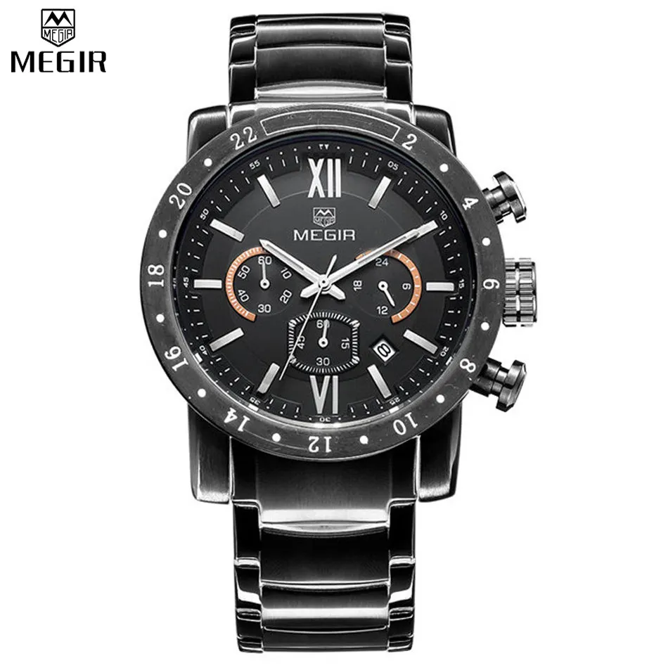 

MEGIR Men Watches Top Brand Luxury Watches Military Chronograph 6 Hands 24 Hours Men Stainless steel Watches Relogio Masculino