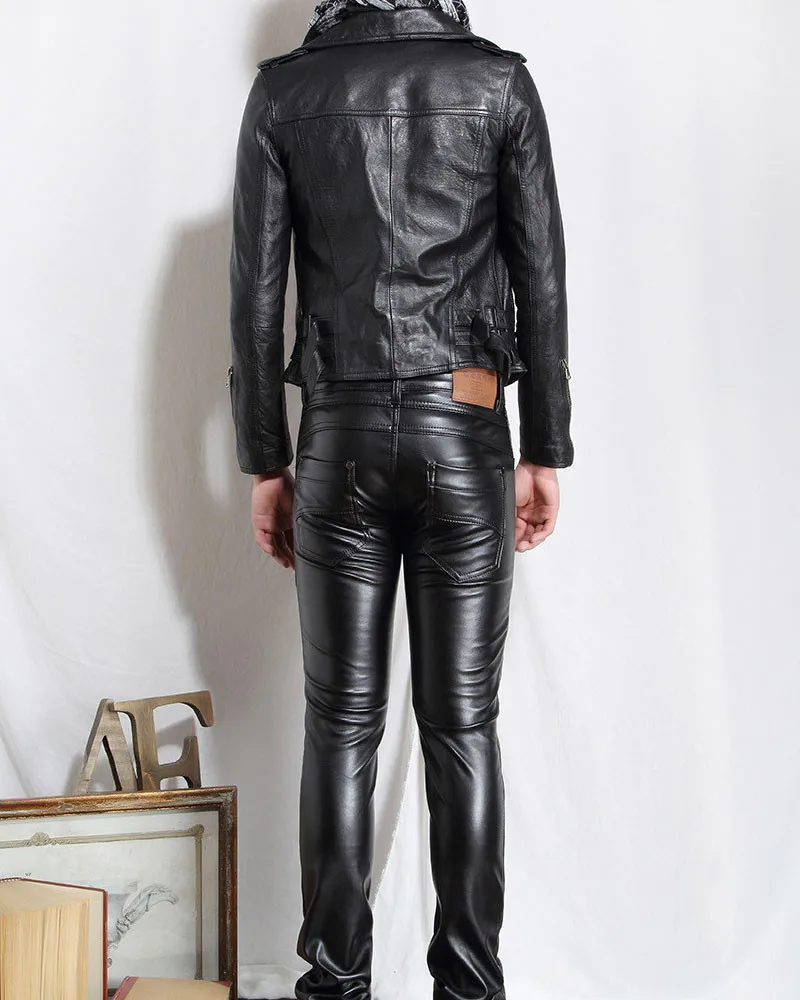 Idopy мужские черные кожаные штаны супер узкие вечерние сценическое представление на Хэллоуин мотоциклетные байкерские искусственная кожа Pu брюки для мужчин