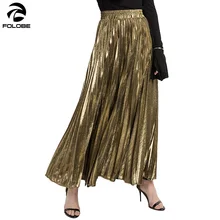 Модная блестящая юбка из металла золотого и серебряного цветов в стиле панк, Женская эластичная юбка с высокой талией, Женская плиссированная юбка, вечерние платья для ночного клуба