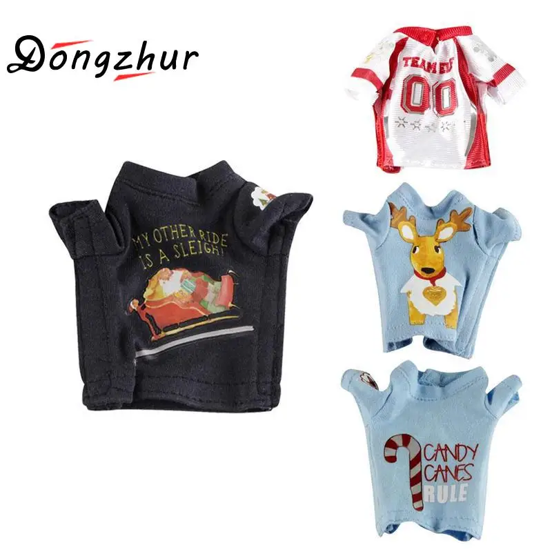

Dongzhur 37cm Elf Doll On The Shelf Christmas Doll Costume American Girl Doll T-shirt 4 Colors Christmas Mini T-shirt