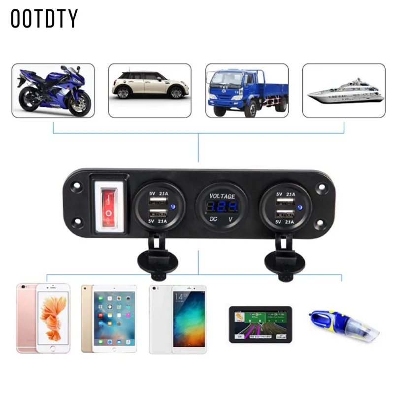 Cena Nowy 1 zestaw wielofunkcyjny Auto samochód ciężarówki łodzi motocykl DC 12V 24V 4 adapter ładowarki usb cyfrowy woltomierzem led z panelem przełącznika