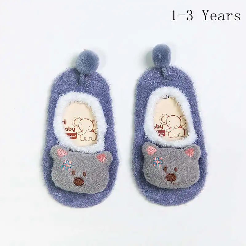 Зимние носки для малышей; мягкие теплые домашние носки из кораллового флиса; Нескользящие тапочки с рисунками животных для новорожденных мальчиков и девочек - Цвет: 1-3 Years purple
