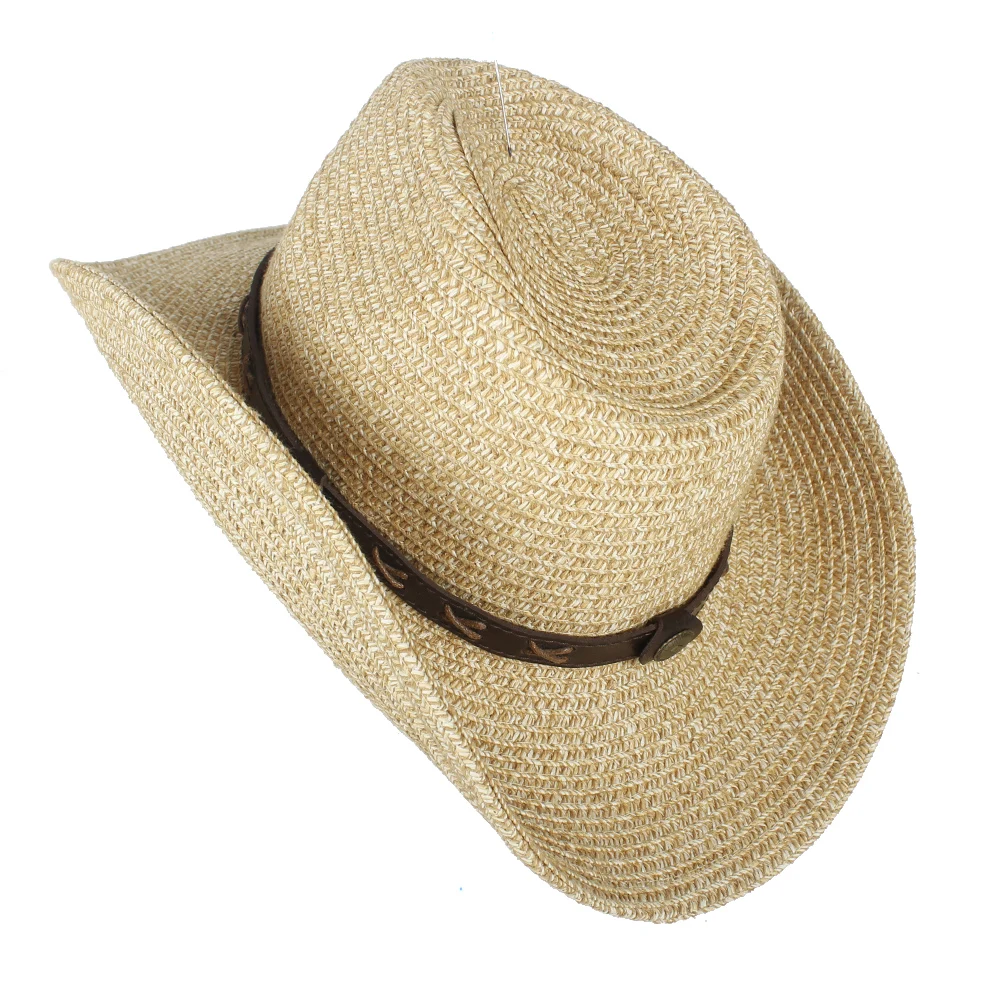Women's Men's Summer Straw Beach Wide Brim Cowboy Western Cowgirl Hat Sombrero Hombre Beach Cowgirl Jazz Sun Hat