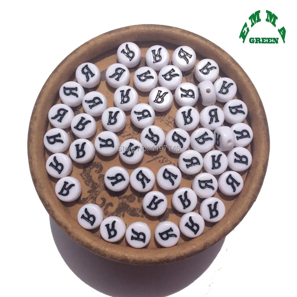 

Russian Alphabet Letter Round Beads White Acrylic Beads Accessories DIY Bracelet Necklace Jewelry Making Findings 7*4mm 100pcs