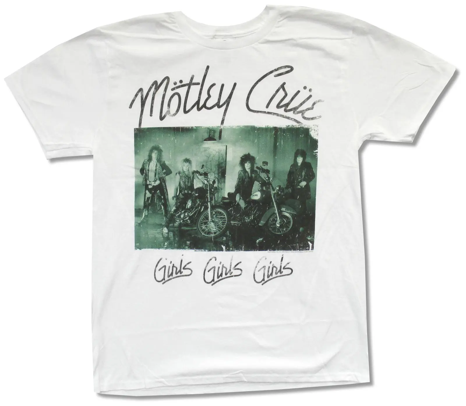 

MOTLEY CRUE "GREEN BIKES" WHITE T-SHIRT NEW OFFICIAL ADULT MOTLEY GIRLS GIRLS Fashion Men T Shirt Free Shipping Top Tee