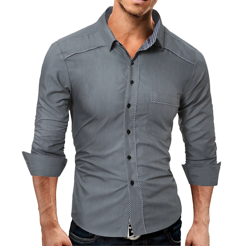 2018 marca de moda camisa de hombre de manga larga Tops Slim Casual Color sólido personalidad borde hombres vestido Slim hombres camisa XXXL| Camisas informales| - AliExpress