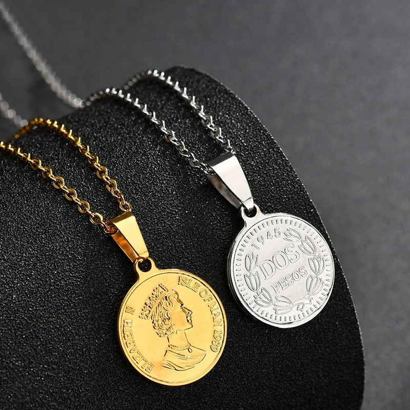 

Gold Color Elizabeth Avatar Round Coin Statement Necklaces & Pendants For Women Charms Choker Boho Jewelry Elegant Accessories