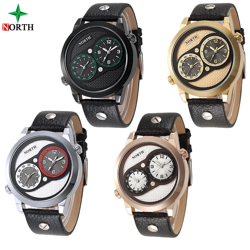 Роскошный бренд north Dual Time дисплей мужские спортивные часы кожаные