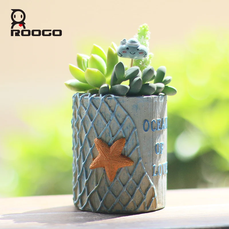 

Roogo Mini Ocean Shell Net Round Flower Planter Pot Home Office Decor Flowerpot Resin Modern Style Pots For Succulent Lover