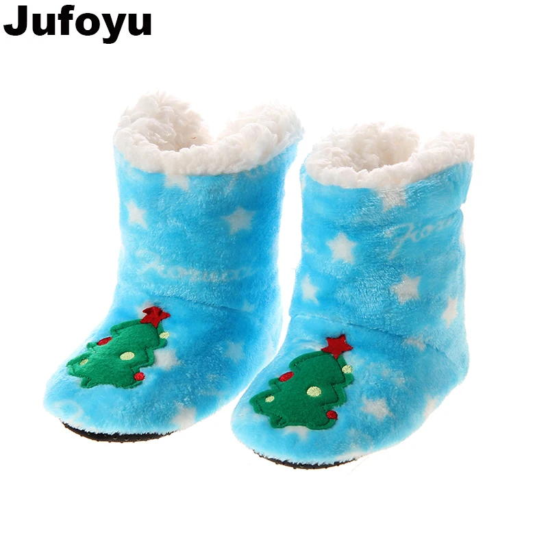 Jufoyu/Новые Домашние тапочки; детская Рождественская фланелевая обувь; плюшевые домашние тапочки; детские деревянные тапочки на 22,5 см