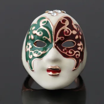 

Alisouy New Rose Gold Color Fashion Peking Opera Mask Face With Enamel Crystals Wedding Party Rings For Women Jewelry