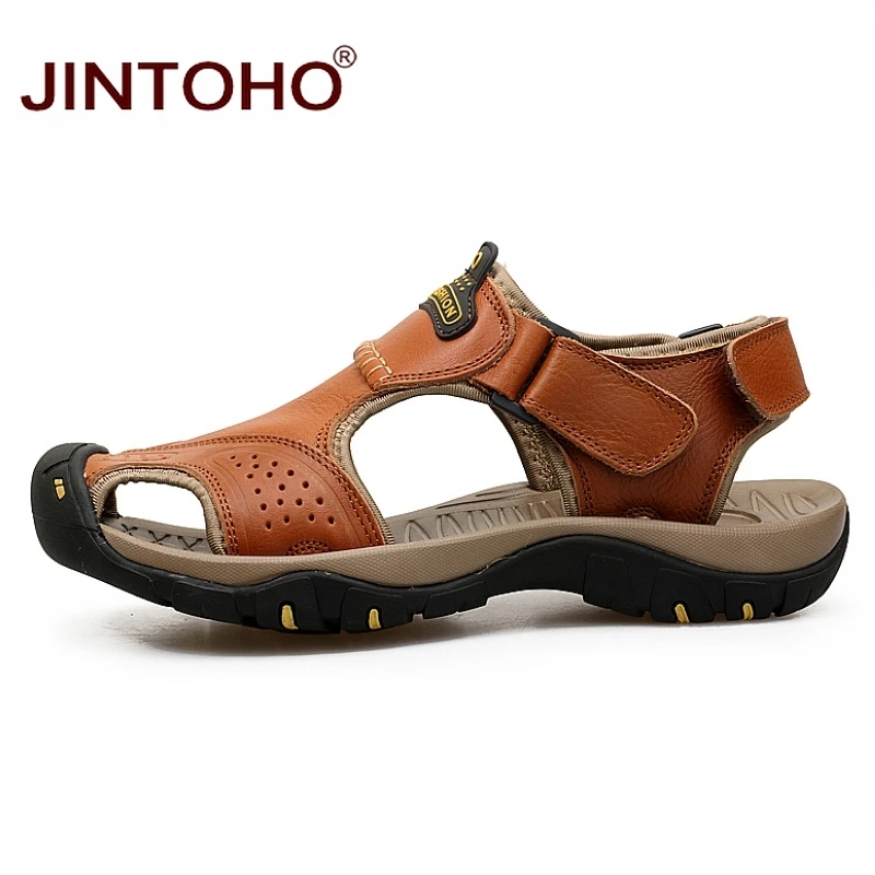 Сандалии JINTOHO мужские кожаные модные босоножки из натуральной кожи летняя