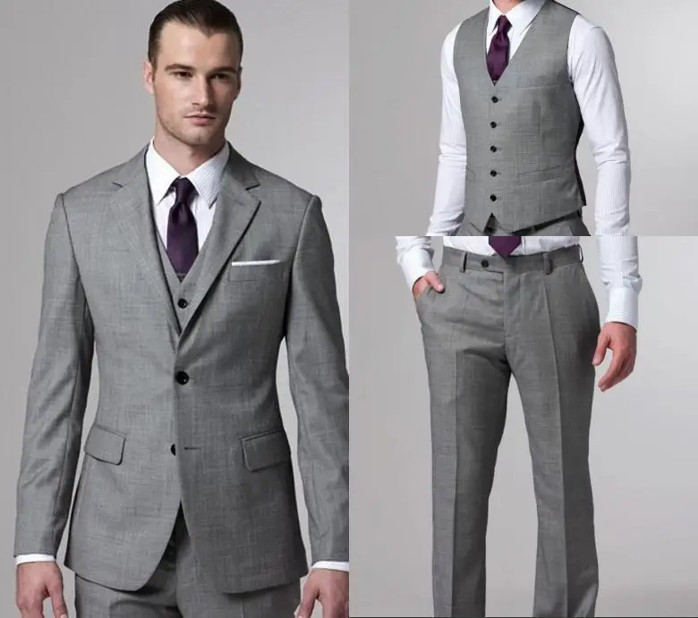 Light Grey Side Slit Two Buttons Groom Tuxedos Notch Lapel