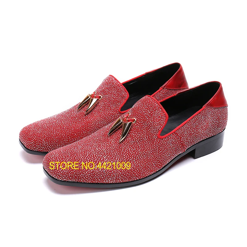 

Rhinestone Mens Red Wedding Groom Dress Oxfords Shoes 2018 Fashion Male Casual Spring Autumn Runway Flats Shoes
