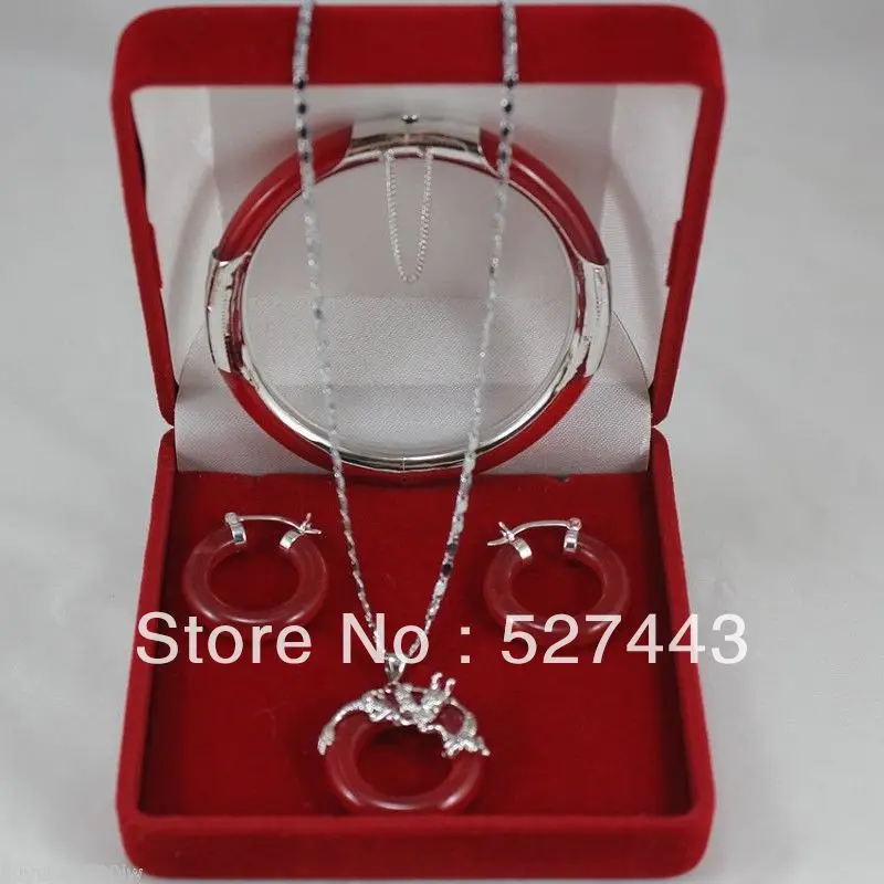 

FREE SHIPPING>>@> Wholesale Latest! Fashion jewelry red jade necklace pendants, earrings, bracelets Set Natural jewelry