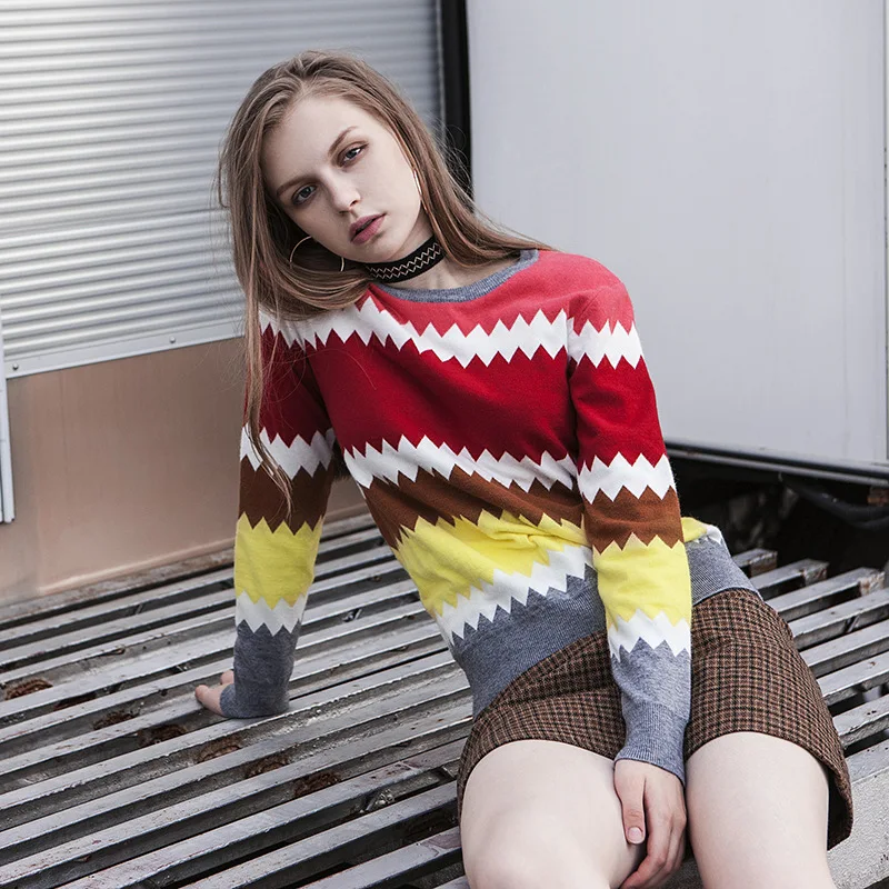 

Fan Ye with The Same Color Sweater 2019 Pullovers O-Neck Wool Fashion Women Sweaters