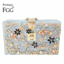 Бутик De FGG светильник синий для женщин акриловая коробка клатч цветок Кристалл вечерние сумки вечерние на цепочке через плечо