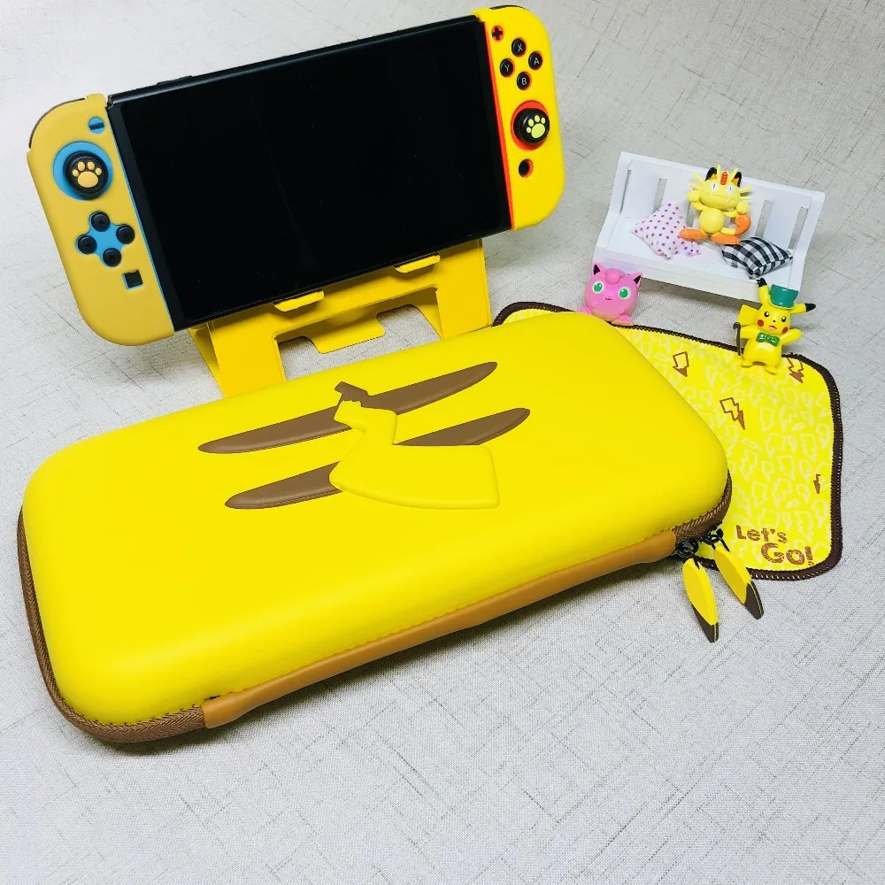 Силиконовый чехол Pikachus Eevee Joycon Thumstick Grips cap для Nintendo switch NS Console, Жесткий Чехол для хранения+ папка-подставка