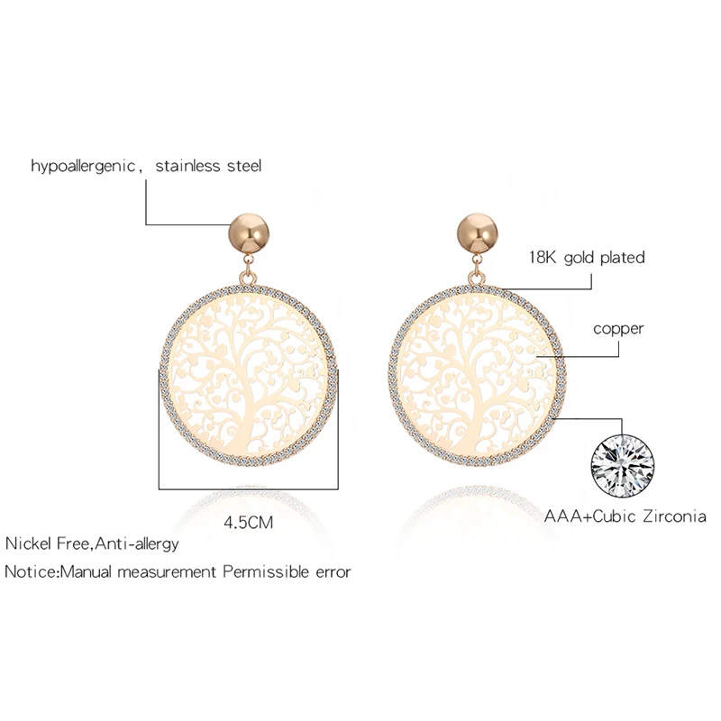 Новые круглые серьги с цветком в виде дерева элегантные серьги с кристаллами Delica Femme Pendiente Tree of Life дропшиппинг подарок