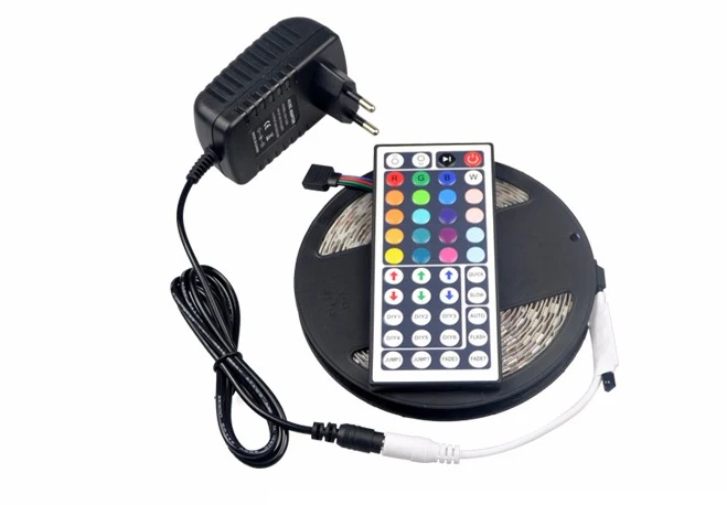 #cheap 5M RGB DC12V 60LEDs M 5050 SMD LED Strip light 3A DC 12V Power Adapter 44 Keys Remote Controller tape lamp Lampada