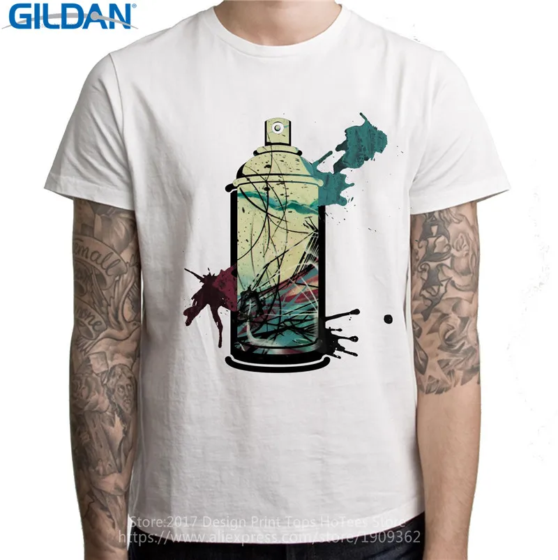 Funny T Shirt With Graffiti Aerosol Spray Can Crew Neck Men Short