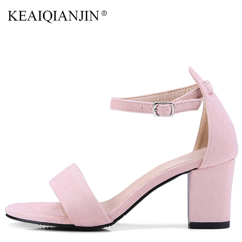 

KEAIQIANJIN Woman Genuine Leather Open Toe Sandal Fashion Pink High Heeled Shoes Sexy Summer Plus Size 33 40 Peep Toe Sandals