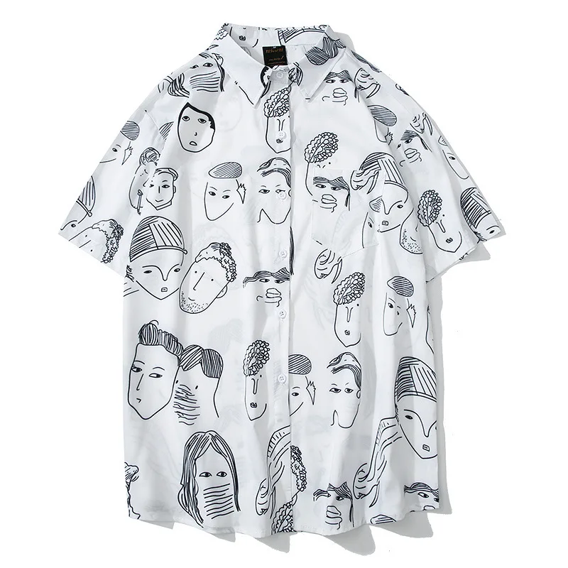 

2019 New Summer Shirt Men Casual Graffiti Printed Beach Shirts Short Sleeve Camisa Havaiana Hawaiian Shirt
