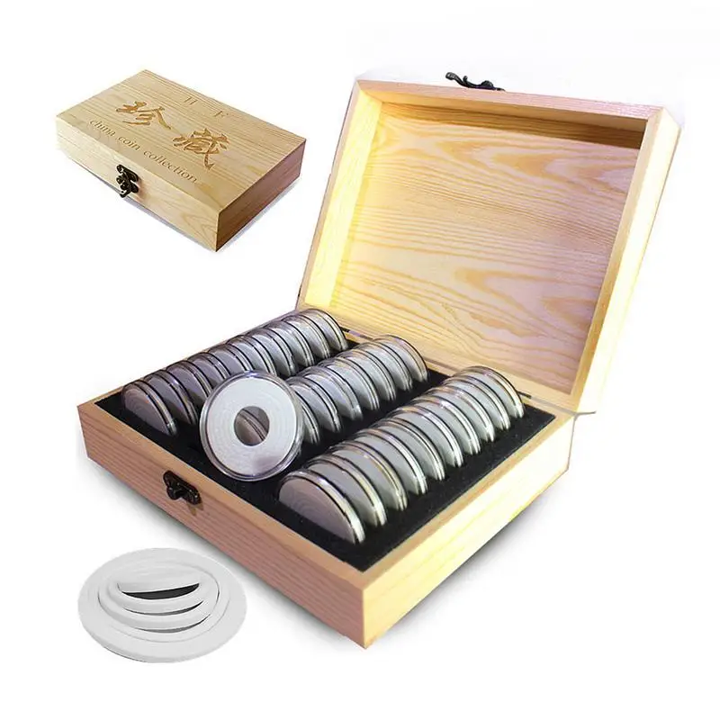

30 grids Storage Container Wooden Round Coins Case Holders Commemorative Coins Collection Box 20/25/30/35/40mm