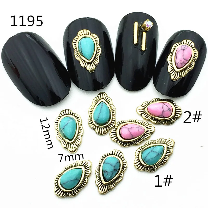 20Pcs/Lot Japan Vintage Gold Drop Tear with Turquoise 3D DIY Metal Alloy Nail Art Deco Stickers/Charms/ Tools for Manicure | Красота и