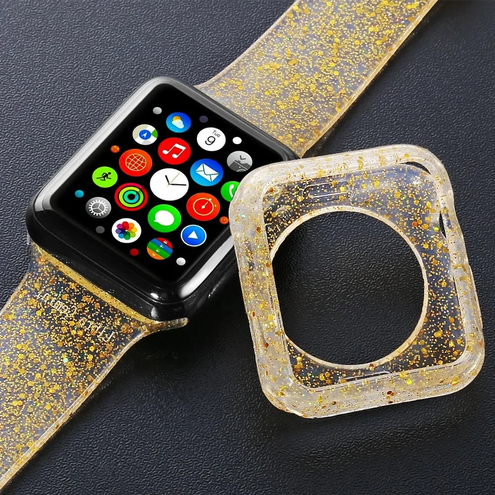 Силиконовый ремешок для часов Apple Watch водонепроницаемый блестящий чехол iWatch 38 мм