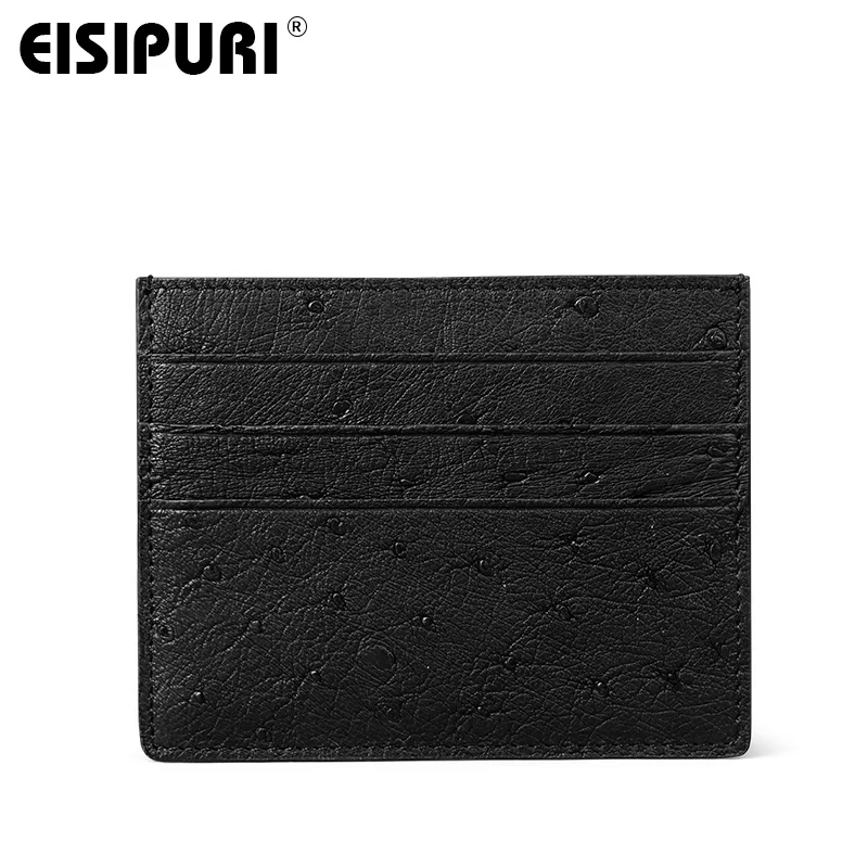 

2018 New Fashion Real Ostrich leather Wallet Luxury Black Ostrich Skin Card Holders Mini Soft Genuine Leather Card Wallet Men