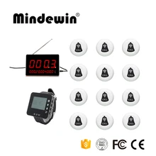 Mindewin ресторанный бипер сервис 12 шт. звонок для вызова официанта+ 1 шт. светодиодный дисплей+ 1 шт. наручные часы ресторан Беспроводная система вызова