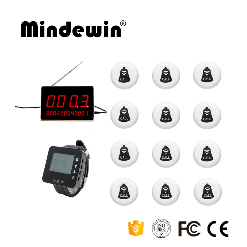Mindewin ресторанный Beeper сервис 12 шт. звонок для вызова официанта + 1 светодиодный