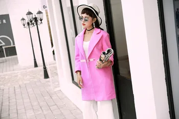 

Women fashion pink woolen coat outerwear