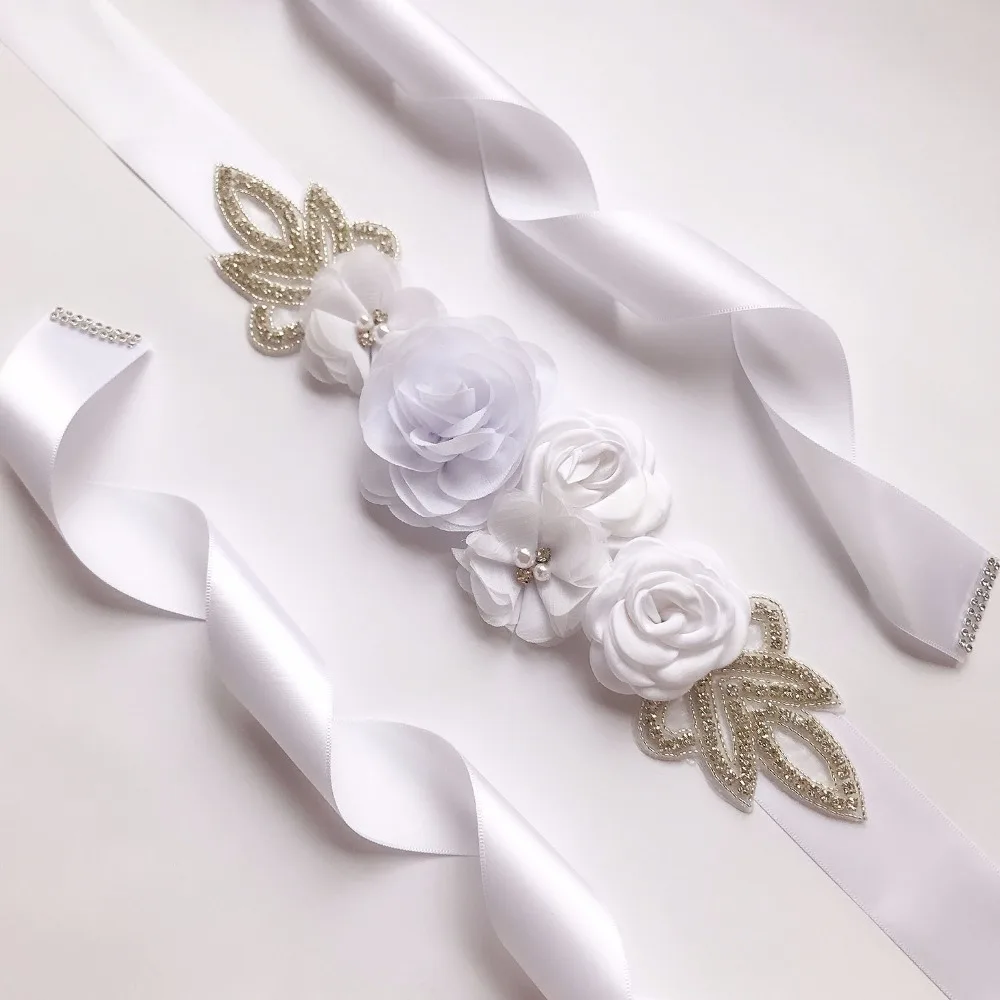 SLBRIDAL Хрустальный жемчуг свадебный пояс с розами атласные Стразы вечернее платье
