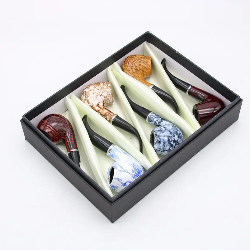 

6Pcs/set 2017 Newest Resin Short Tobaco Pipe Randomly Shipping Many Pattern Gift Box Spice Herb Hookah Accessory Smoking Pipe