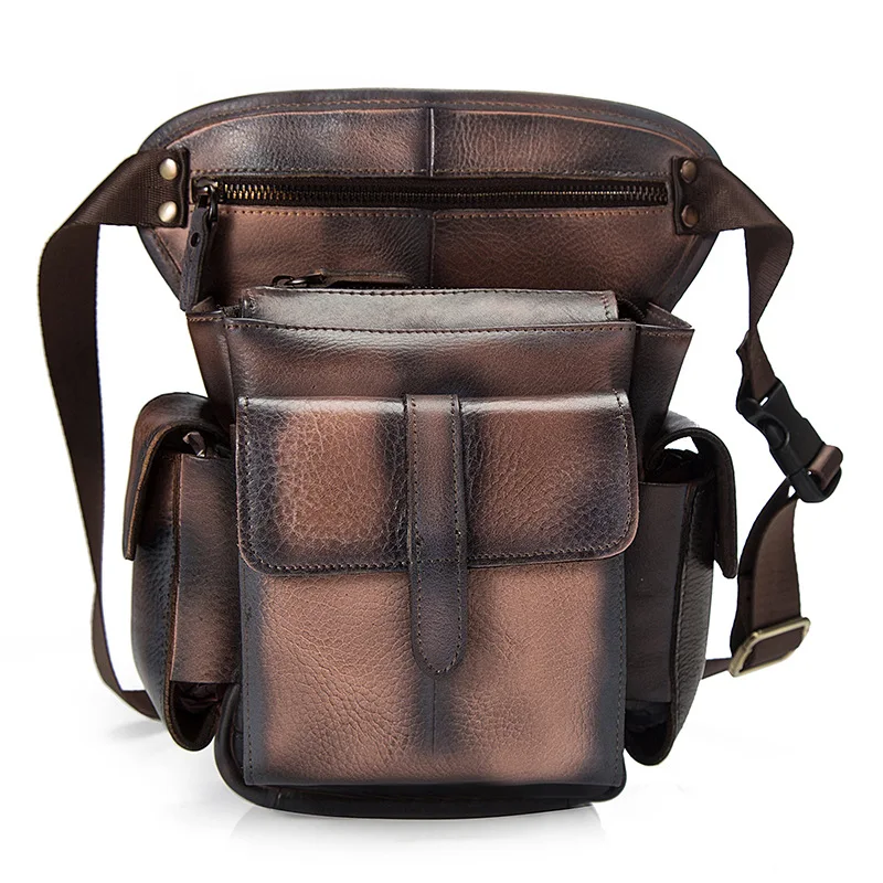 

Vintage Genuine Leather Men Waist Bag Cowhide Drop Leg Bag Travel Shoulder Messenger Bag Male Motorcycle Hip Belt Fanny Pack