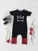 2016 Newest Newborn Toddler Baby Boys Crown Printed Short Sleeve Cotton Romper Jumpsuit Outfit Clothes