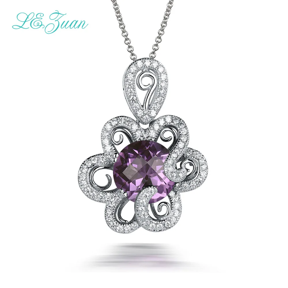 L& zuan натуральный 3.7ct подвески из аметиста стерлингового серебра 925 ожерелье для женщин цветок с драгоценными камнями кулон для женщин - Цвет камня: Фиолетовый